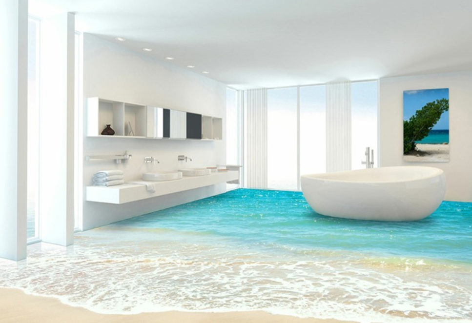 sol aspect plage dans une salle de bain